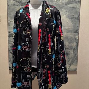 Chic Black Graphic Women's Blazer